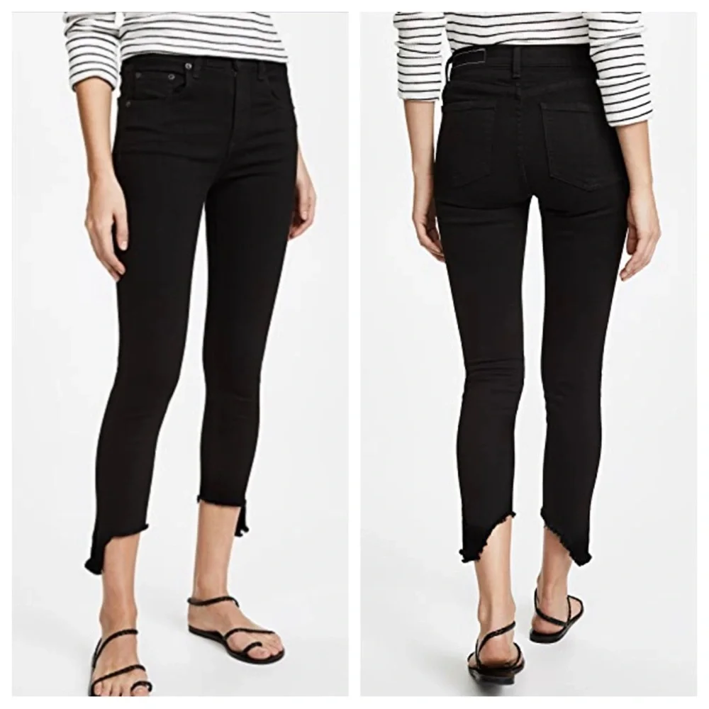 Rag & Bone Black High Rise Capri Black Wash Hampton Raw Step Hem Crop Jeans